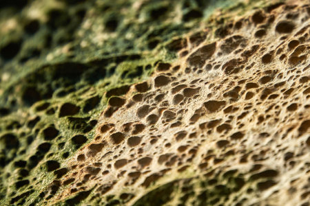 Close up of natural porous texture in organic material featuring intricate patterns and colors for design inspiration.の写真素材