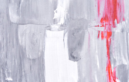 Abstract gray and red brush strokes on canvas - modern art textured painting with dynamic design elements.の写真素材