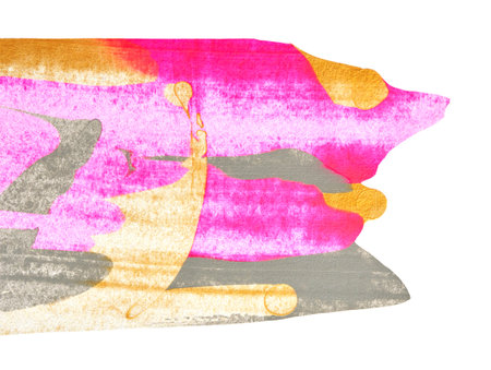 Abstract colorful brushstrokes with pink, orange, and gray tones on white canvas.の写真素材