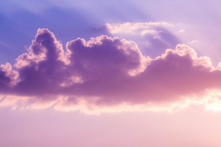 Beautiful with purple rose sunrise cloud on light background. Outdoor landscape. Blue background. Panorama view.の写真素材
