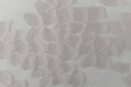 White tissue textile lace fabric in abstract style on white background. Elegant decoration. Trendy fashion design.の写真素材