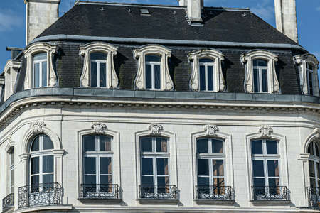 Bayonne, France. 19.06.2020 . Window and balcony. Old French building, architectural masterpiece. History art.のeditorial素材