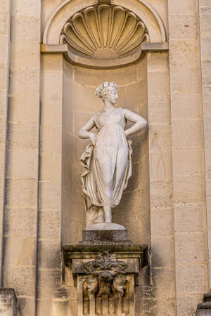Bayonne, France. 19.06.2020. Sculpture on the museum building. Beautiful closeup for decoration design. History art. Beauty face.のeditorial素材