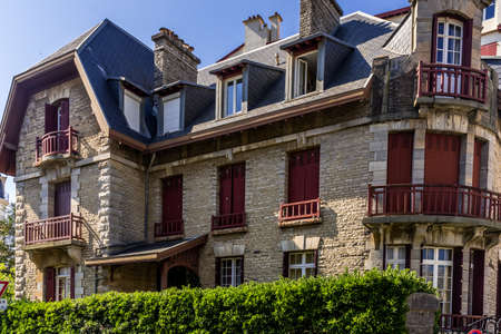 Biarritz, Landes, France 28.05.2020. Old french architecture in Biarritz, city skyscraper, downtown. Vacation, holiday. Scenic travel background. View scene. High quality photoのeditorial素材
