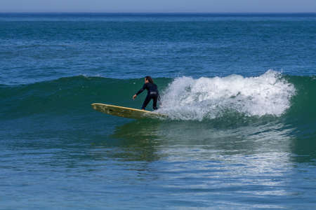 Surfing day in Biarritz, outdoor landscape. Beautiful waves background. High quality photo