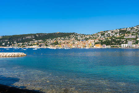 Villefranche-sur-Mer, France. 16.07.2020. Summer day on the beach. Tourism concept. Nature landscape. Card for concept design. Beach vacation.の写真素材