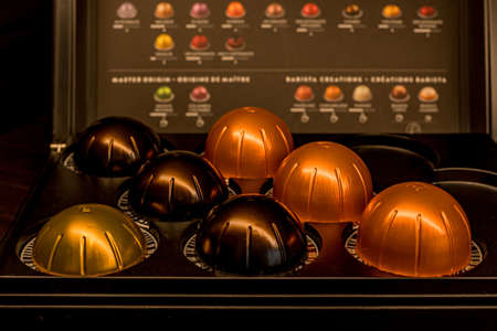 Biarritz France 17.06.2020 Boutique Nespresso in Biarritz, large selection of different tea on the special boxのeditorial素材