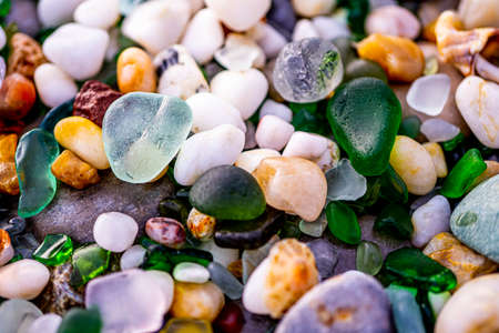 Colorful sea glass found on the coast. High quality photoの写真素材
