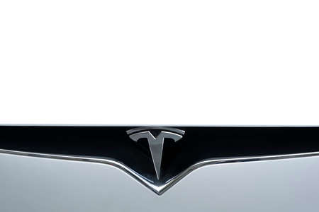 Villeneuve- Loubet, France 01.12.2020 Tesla is on display outside the showroom at the Tesla store in...