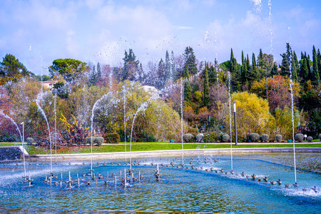 Dancing and singing fountains in the city park in France. High quality photoの写真素材