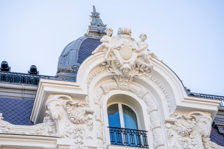 Monte-Carlo, Monaco 29.11.2020 Street in Monaco. Architecture. Sculptures. High quality photoのeditorial素材