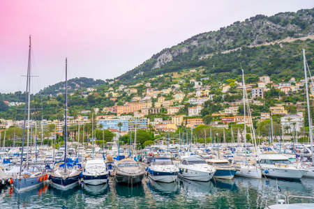 Beaulieu-sur-Mer - France: 16.05.2021 Port harbour marina bay yachts boats, maritime travel summer holiday. Evening times. High quality photoのeditorial素材
