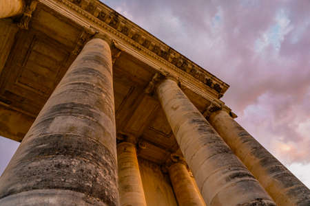 Columns bottom view of ancient roman theater building. Ancient open-air theater near Nimes, France. Rome architecture and landmark. High quality photoの写真素材