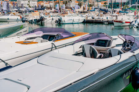 Cannes, France - 10.09.2021 : Annual Yacht Show Festival in french riviera. The largest luxury yacht, new technologies in the world of yachts. Participants come from all the world for the yacht show.のeditorial素材