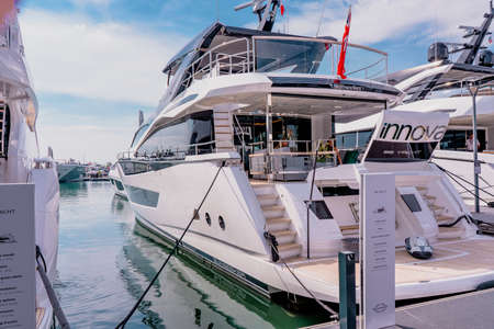 Cannes, France - 10.09.2021: Annual Yacht Show Festival in french riviera. The largest luxury yacht, new technologies in the world of yachts. Participants come from all the world for the yacht show.のeditorial素材