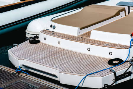 Beige sofa set on a large luxury yacht. Holiday recreation tourism travel and vacation concept. High quality photoのeditorial素材