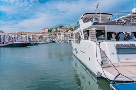 Cannes, France - 10.09.2021: Annual Yacht Show Festival in french riviera. The largest luxury yacht, new technologies in the world of yachts. Participants come from all the world for the yacht show.のeditorial素材