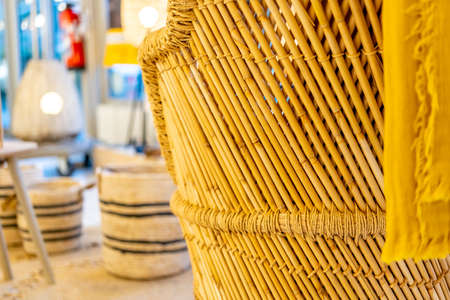 Hand made wicker chairs on the shop, bamboo luxury texture. Hight quality photoの写真素材