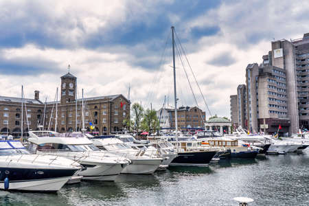 London, UK - 27 February 2021: St Catherine Docks Marina, Wapping, London. High quality photoのeditorial素材