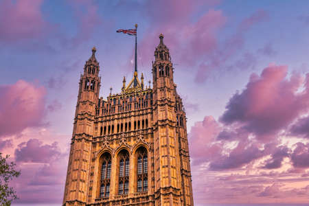 View of Houses of Parliament in London on the banks of the Thames. Special arts filter. High quality photoの写真素材