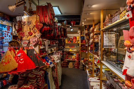 Strasbourg, France - 29.10.2022: Souvenir shop with traditional gifts on the shopping street of the Cathedral in Strasbourg, France. High quality photoのeditorial素材