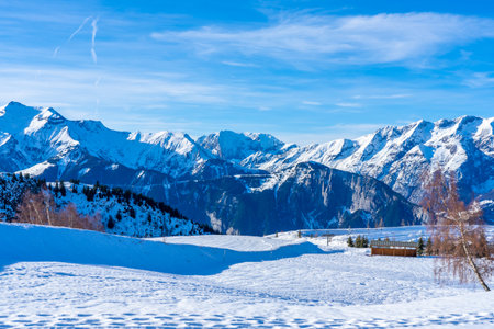 Snow mountain in winter. Concept of winter recreation in the mountains. Beautiful winter background. High quality photoのeditorial素材