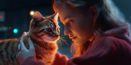 Insta young woman Influencers with cat. Generative AIの素材