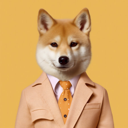 Shiba inu Dog in the form of a Man, dressed in a classic trendy suit. Generative AIの写真素材