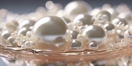 Pearl Necklace Wedding background, pearls on the water sea background. Luxury wedding background. Generative AI.の写真素材