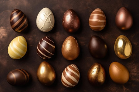 Chocolate Easter Eggs on wooden background. AI Generative, High quality illustrationの写真素材