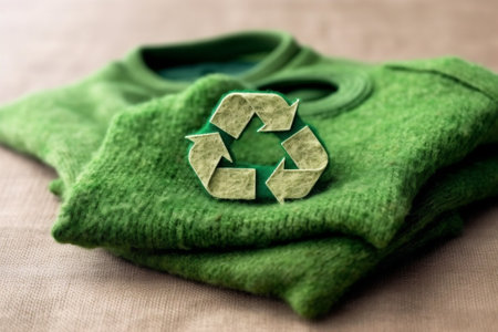 Recycling Products Concept. Organic Cotton Recycling Clothes. Zero Waste Materials. Environment Care, Reuse, Renewable for Sustainable Lifestyle. Recycle Icon show on Tag. Generative AI. High quality illustrationの写真素材