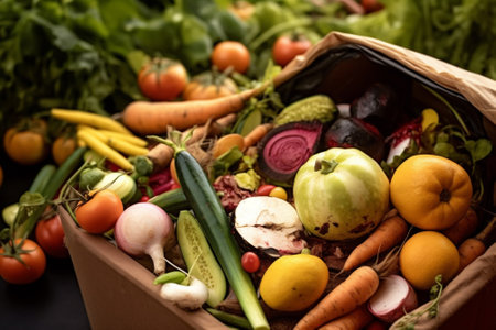 Uneaten, spoiled vegetables thrown and composting in the in the garden. Food loss and food waste....