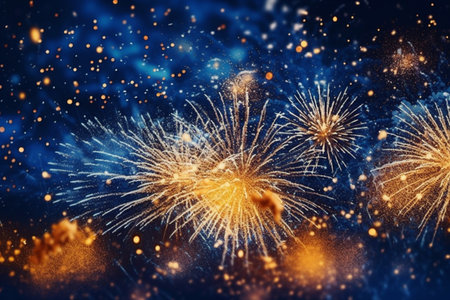 Abstract holiday colorful fireworks in night sky background. Generative AI. High quality...