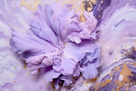A closeup photograph of acrylic flower painting light purple colors motion flowing down, abstract colors, liguid acrylic, AI generative.の写真素材