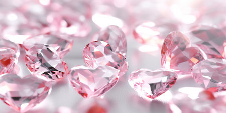 A closeup photograph of blurred small crystal pink and white hearts as a background. valentines day concept. Generative AI.の写真素材