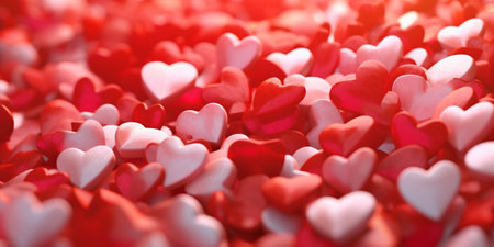 A closeup photograph of blurred small crystal red hearts as a background. valentines day concept. Generative AI.の写真素材