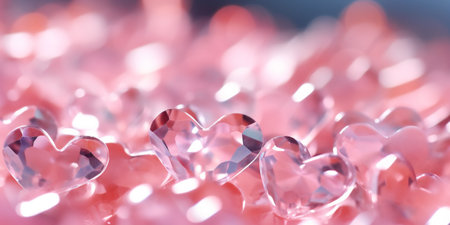 A closeup photograph of blurred small crystal pink and white hearts as a background. valentines day concept. Generative AI.の写真素材