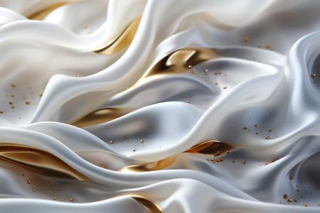 White Beige silk crystal glitter luxury fabric background, macro close up, copy space. Wave, textured. Generative AI.の写真素材