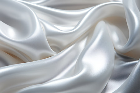 White blue silk crystal glitter luxury fabric background, macro close up, copy space. Wave, textured. Generative AI.の写真素材
