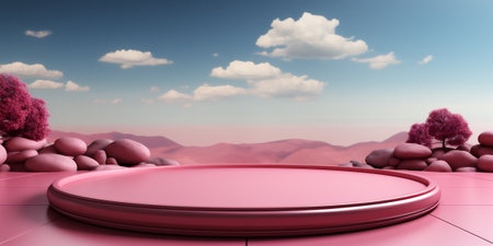 Futuristic luxury stand in pink rose color backdrop background, AI Generative.の写真素材