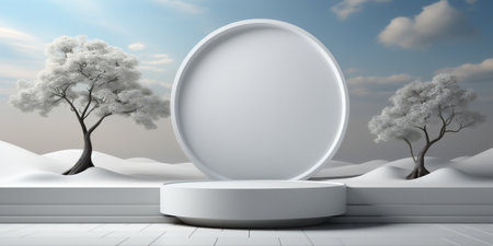 Futuristic luxury stand in white backdrop background, AI generative.の写真素材