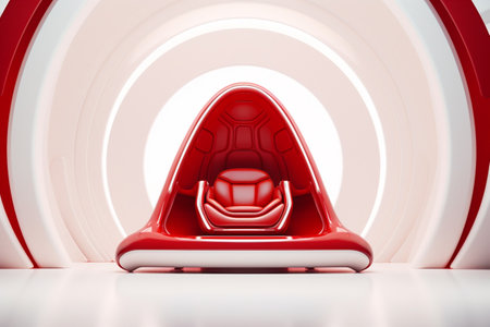 Futuristic luxury stand in red color backdrop background, AI Generative.の写真素材