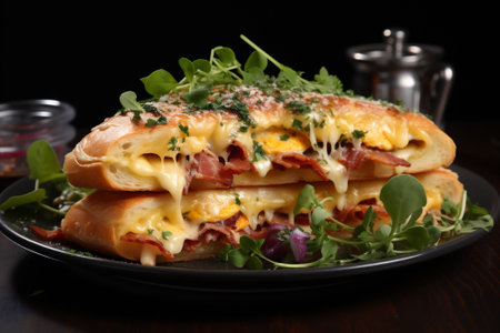 American breakfast omelette bacon croissants. AI Generative.の写真素材