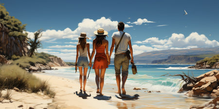 Summer family holidays road trip, traveling in the mediterranean coast. Generative AI.の写真素材