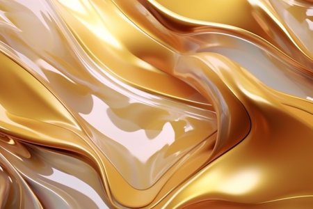 Gold background. Gold texture. Abstract gold liquid. Golden wave background. Generative AI.の写真素材