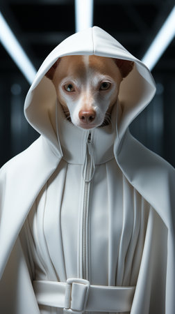 Fashion Dog Show, top model dog wearing trendy designer clothes, catwalk. AI Generative.の写真素材