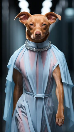 Fashion Dog Show, top model dog wearing trendy designer clothes, catwalk. AI Generative.の写真素材