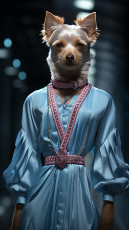 Fashion Dog Show, top model dog wearing trendy designer clothes, catwalk. AI Generative.の写真素材