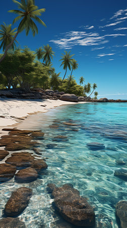 A huge cocoat palm tree in the corner of Maldives Islands. AI Generative.の写真素材