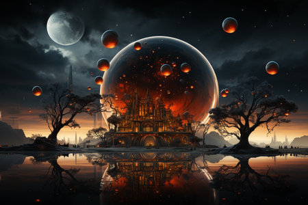 Futuristic ball sphere, christmas decoration, planet background. AI Generative.